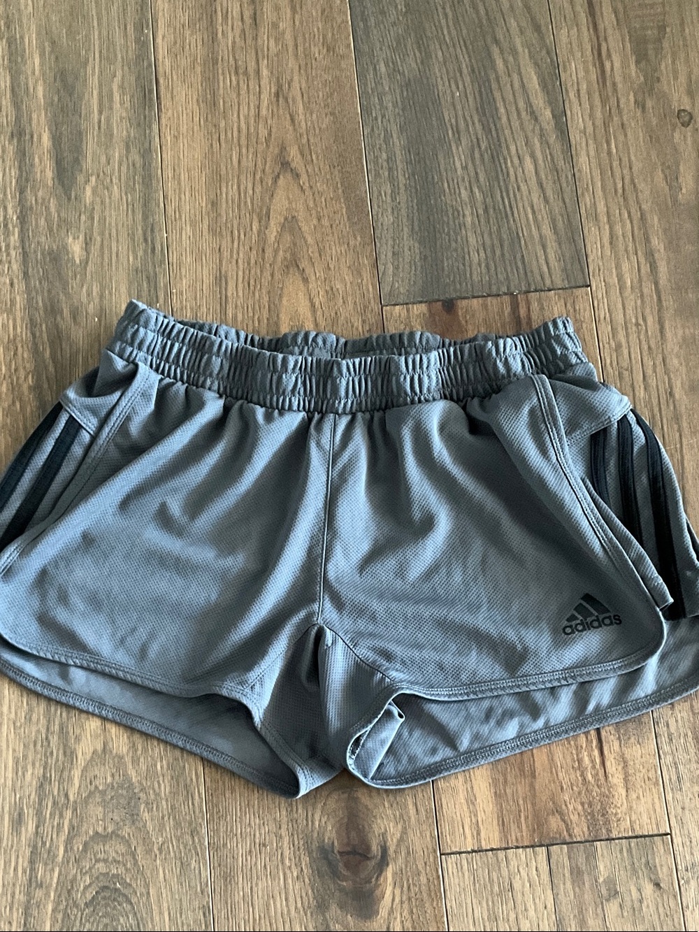adidas Women’s Grey Athletic Shorts with Black Stripes